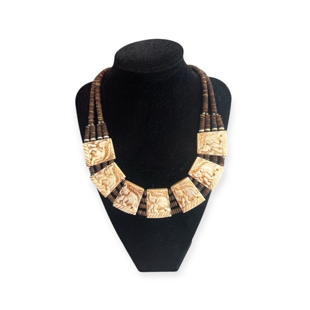 Vintage Tribal Carved Bone Elephant Jewelry Set - Picture 2 of 9